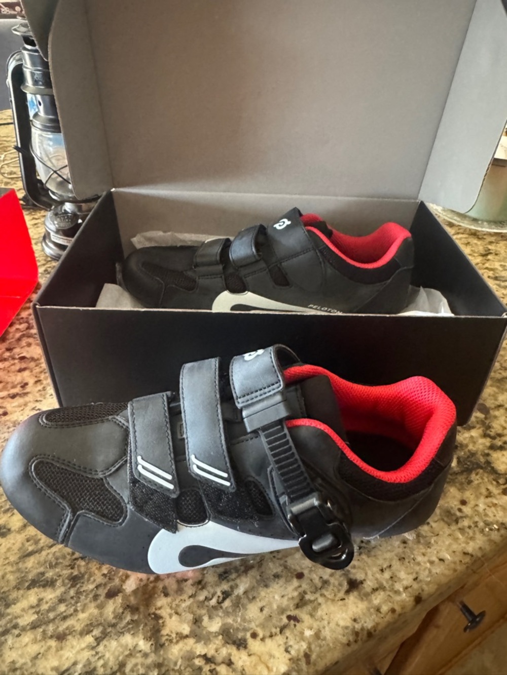 Woman’s Peloton Black and Red Cycling Shoes with Secure Strap